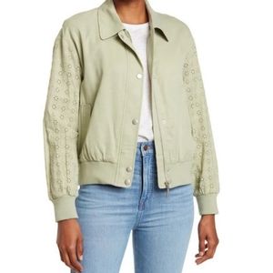 7 For All Mankind S Soft Girl Boho Cottagecore Dainty Eyelet Bomber Jacket